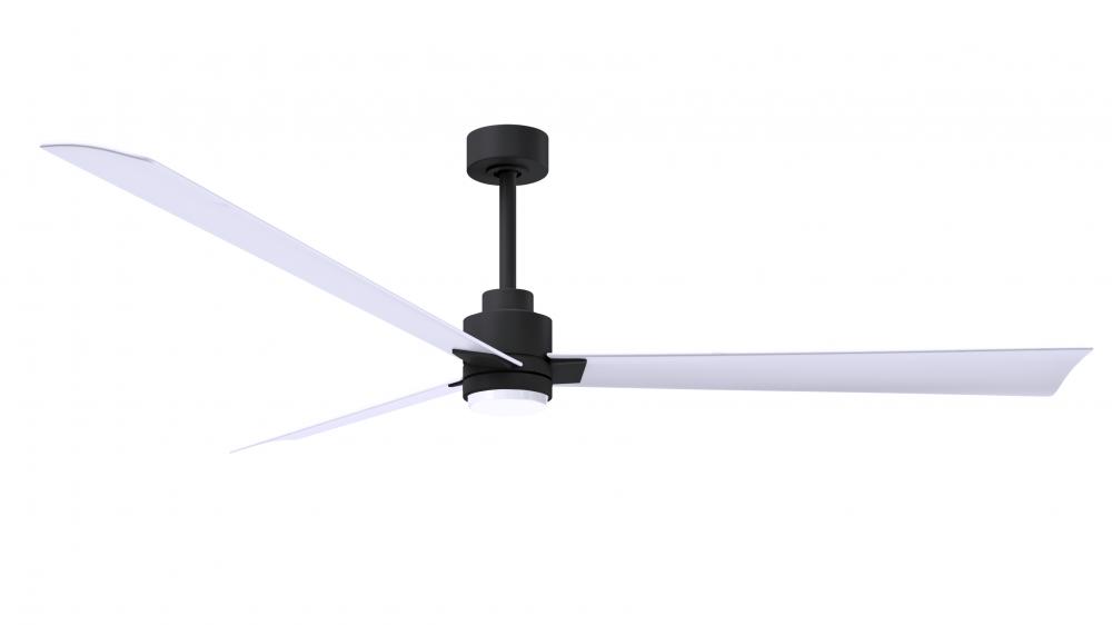 Alessandra a transitional 3-blade ceiling fan in matte black finish with matte white blades. Optim