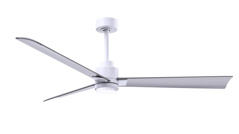 Alessandra 3-blade transitional ceiling fan in matte white finish with brushed nickel blades. Opti