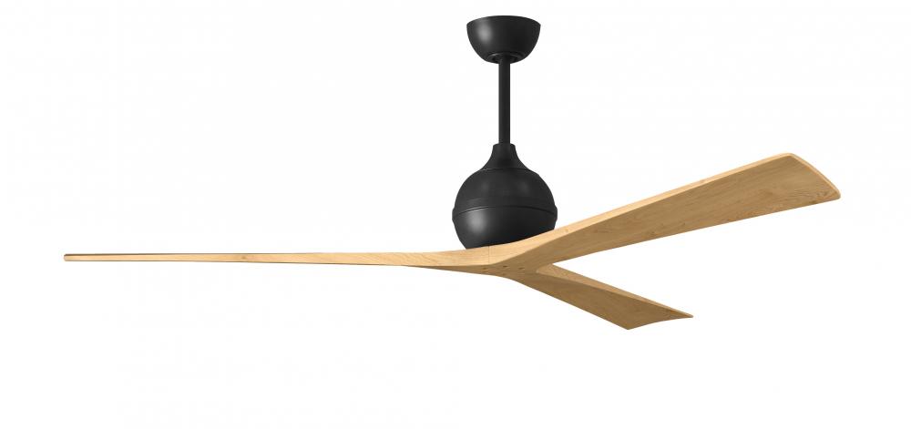 Irene-3 three-blade paddle fan in Matte Black finish with 72” light maple tone blades.